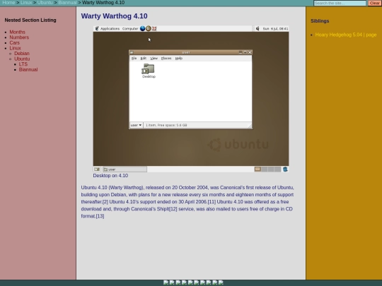 linux/ubuntu/biannual/warty-warthog screenshot