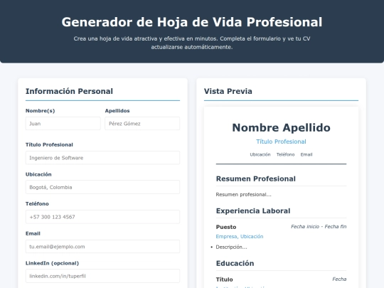 Generador_Hoja_de_Vida_Profesional screenshot
