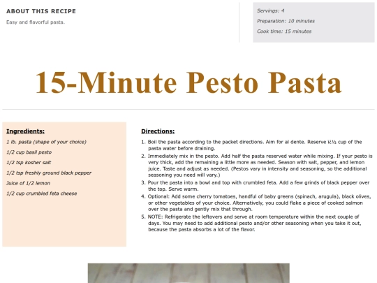 Main Course Recipes/15 minute pesto pasta screenshot