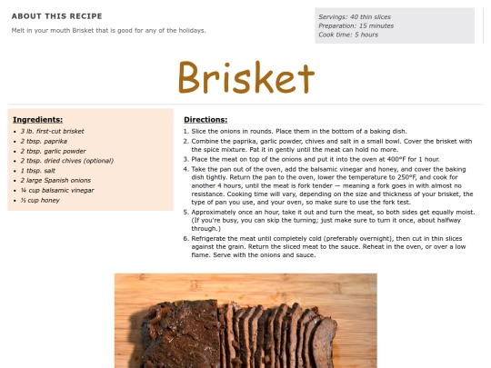 Main Course Recipes/Brisket - Pesach Friendly screenshot