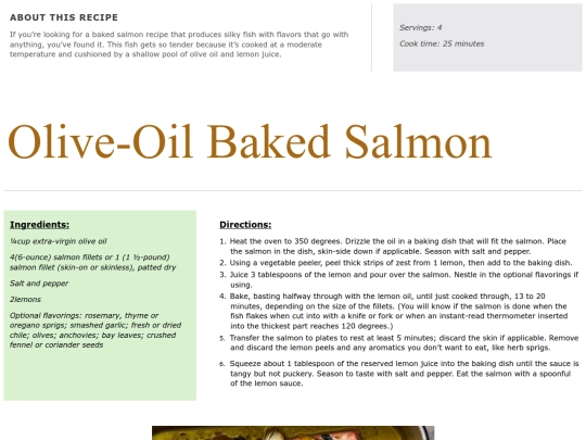Main Course Recipes/Olive oil baked salmon screenshot