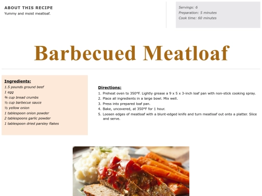 Main Course Recipes/barbecued meatloaf screenshot