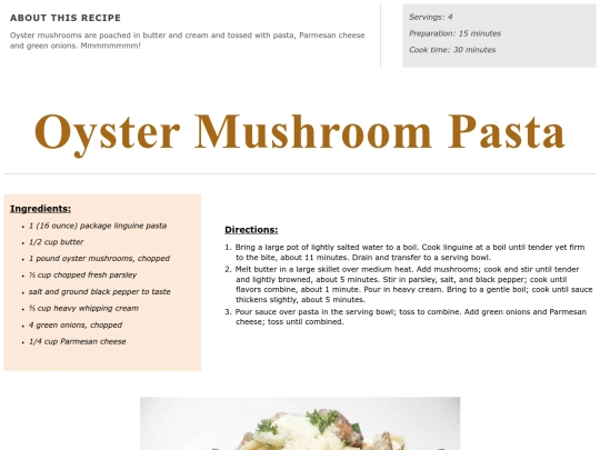 Main Course Recipes/oyster mushroom pasta screenshot