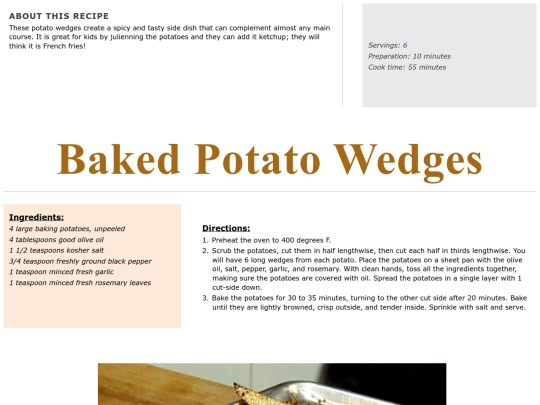 Side Dish Recipes/Baked Potato Wedges - Pesach Friendly screenshot