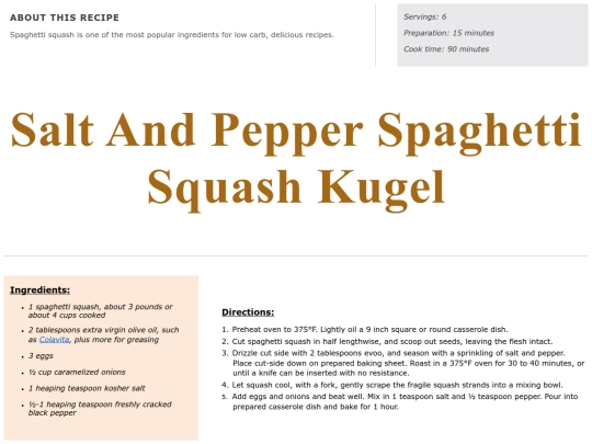 Side Dish Recipes/Salt and pepper spaghetti squash kugel screenshot