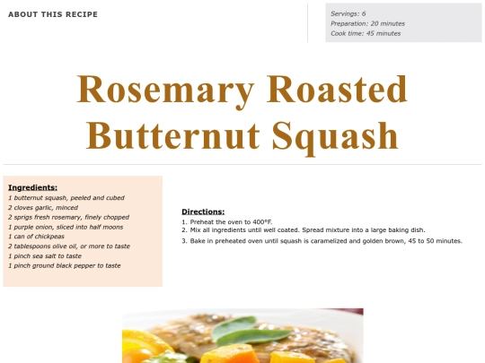 Side Dish Recipes/rosemary butternut squash screenshot