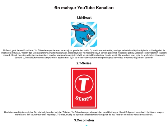 Adı çəkilən məhşur youtuberlər haqqında məlumat screenshot