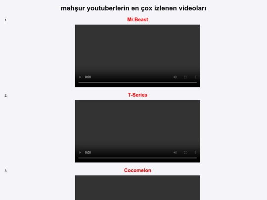 məhşur youtuberlərin ən çox izlənən videoları screenshot