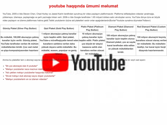 youtube haqqında ümumi məlumat screenshot