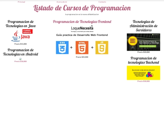 cursos de programación/menu screenshot