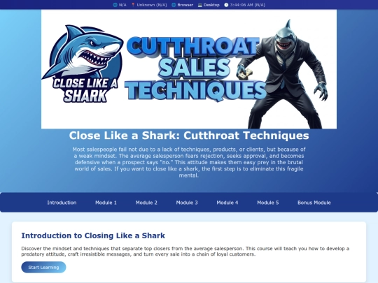 Sharkcourse /Menu screenshot