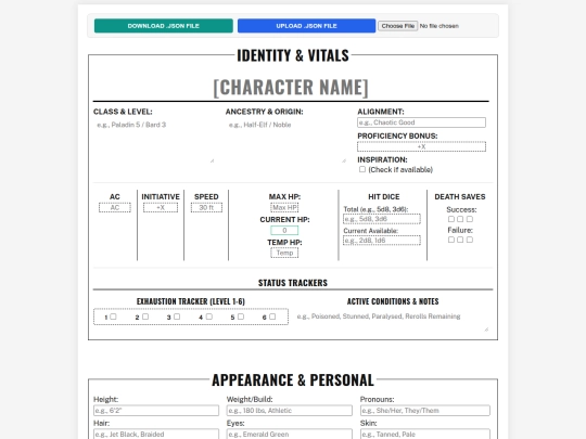 CharacterSheetTemplate screenshot