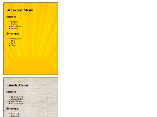 Menu screenshot