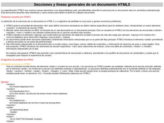 pag/Secciones y líneas generales de un documento HTML5 screenshot