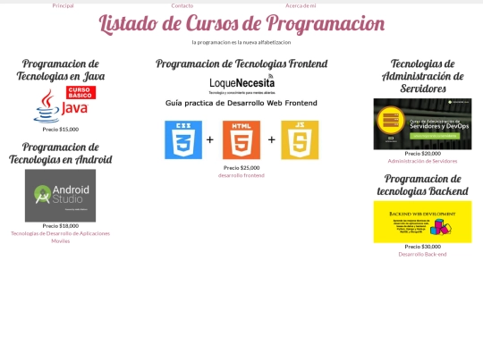 cursos/menu screenshot