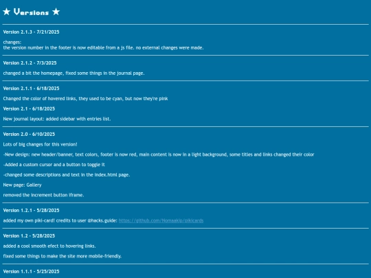 versions screenshot