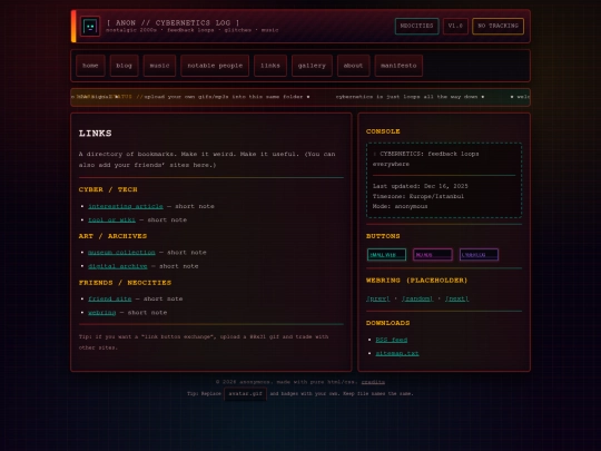 links screenshot