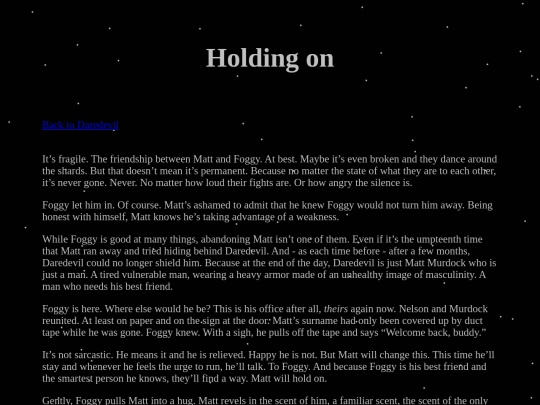 Stories/Daredevil Fanfictions/DDHoldingOn screenshot