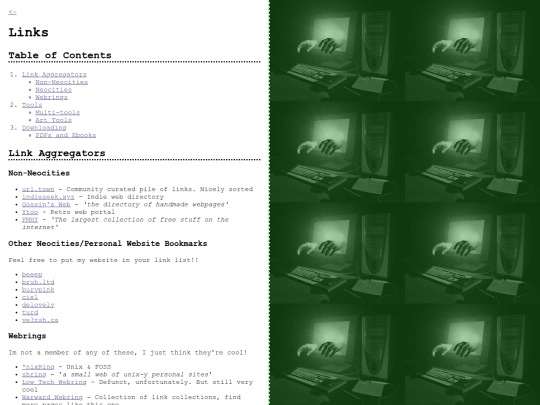 links screenshot