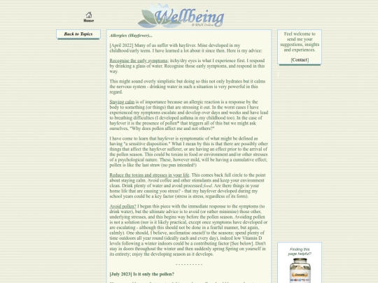 wellbeing/allergies screenshot
