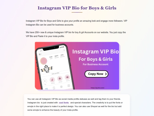 InstagramVIPBioforBoysGirls screenshot
