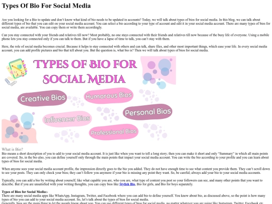 Typesofbioforsocialmedia screenshot