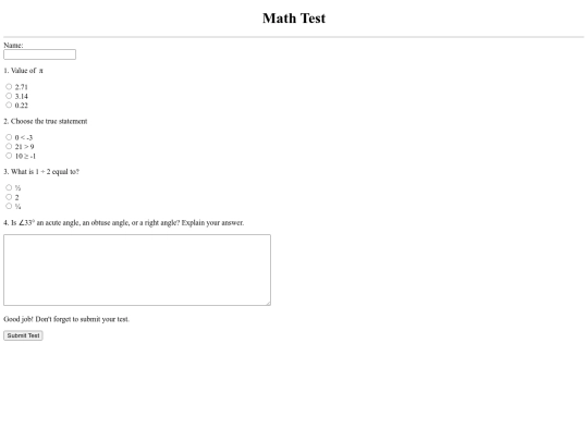 WebDesign/MathTestForm screenshot