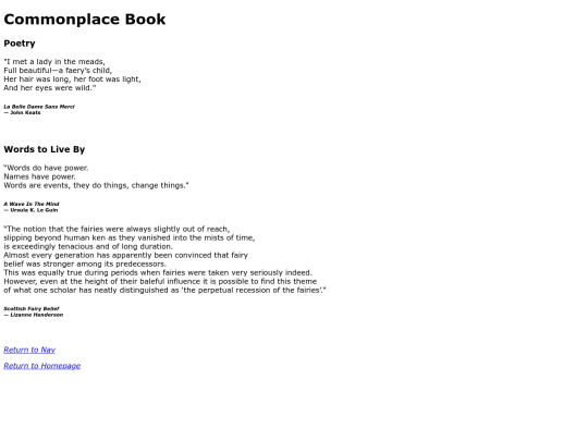 Commonplace-book screenshot