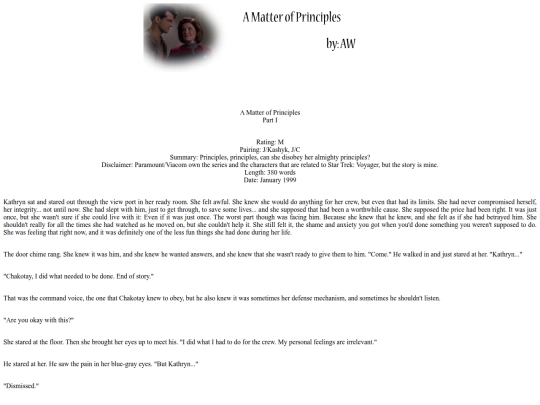 Voyager/Fanfic/1999/Series/A Matter of Principles/principle01 screenshot