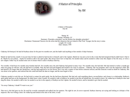 Voyager/Fanfic/1999/Series/A Matter of Principles/principle02 screenshot