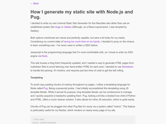 posts/Generating my static site with Node and Pug screenshot