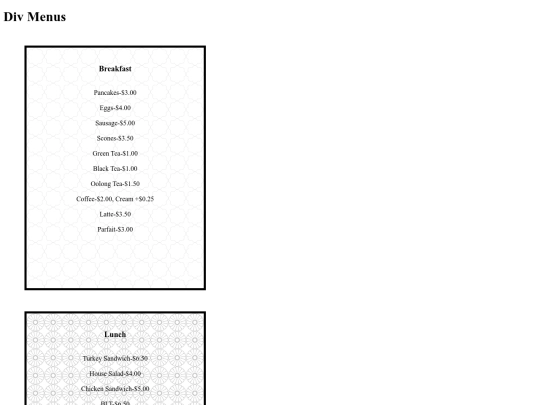 menus screenshot