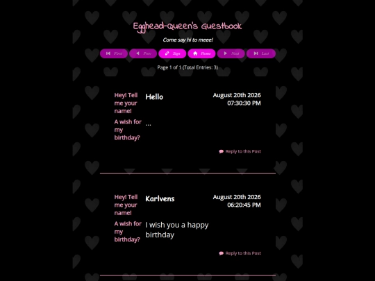 egghead-queen-guestbook screenshot