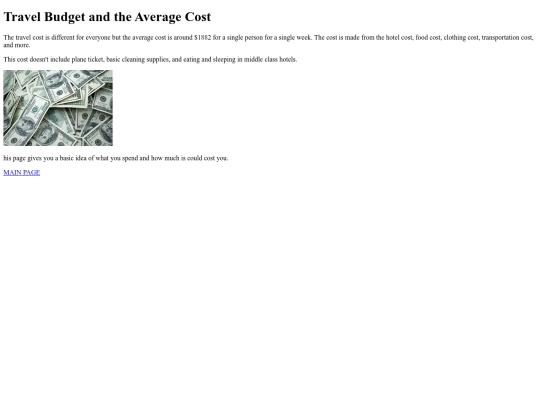vacation website/travel budget screenshot