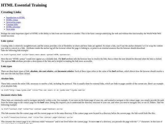 Practice/links screenshot