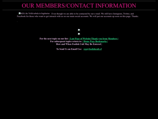 Foolish Cult Website/letter screenshot