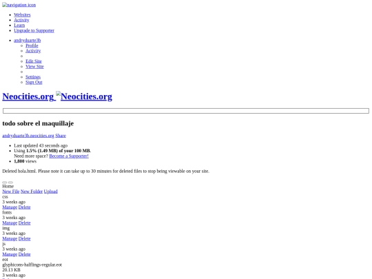 Neocities - Dashboard screenshot