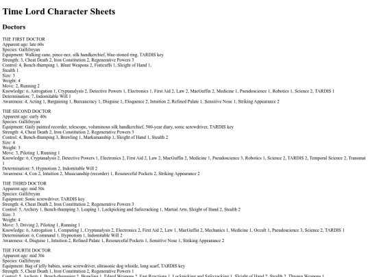 Doctor Character Sheets screenshot