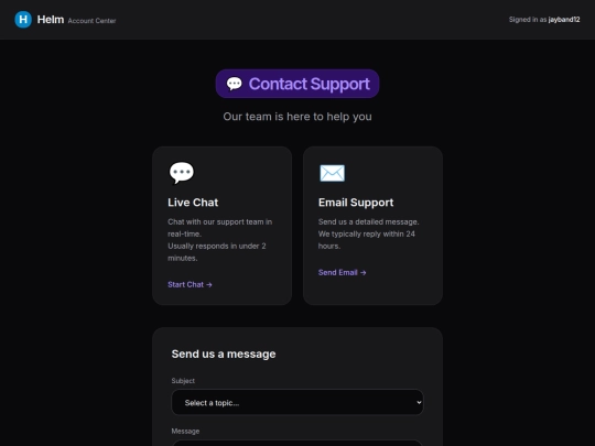 account-dashboard/profile/account-center/pages/contact-support screenshot