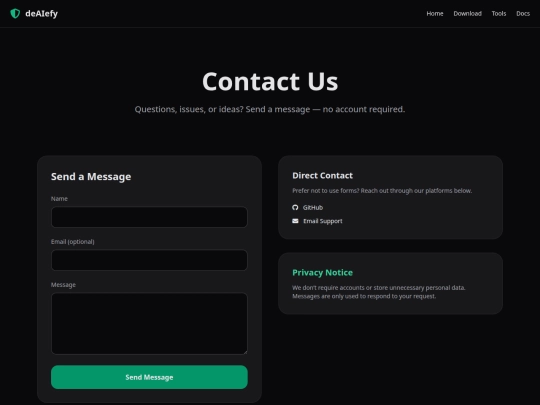 deAIify/contact-us screenshot