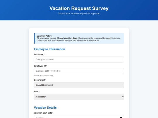 employee-portal/suveys/vacation screenshot