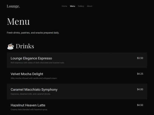 lounge-cafe/menu screenshot