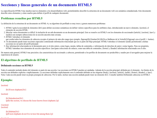 modulo1/Secciones y líneas generales de un documento HTML5 screenshot