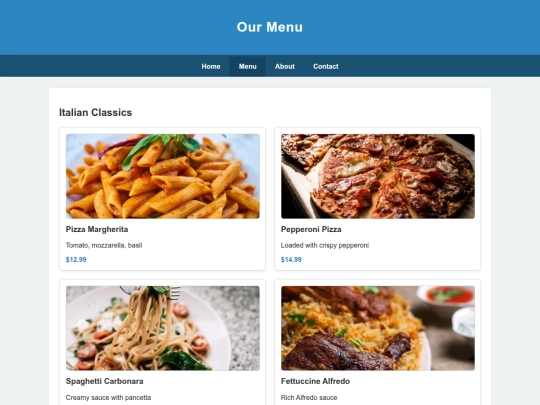 menu screenshot