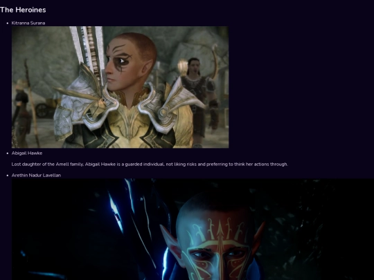 tut/character guide/heroines screenshot
