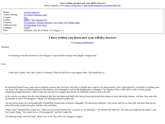Fic/I have written you down screenshot