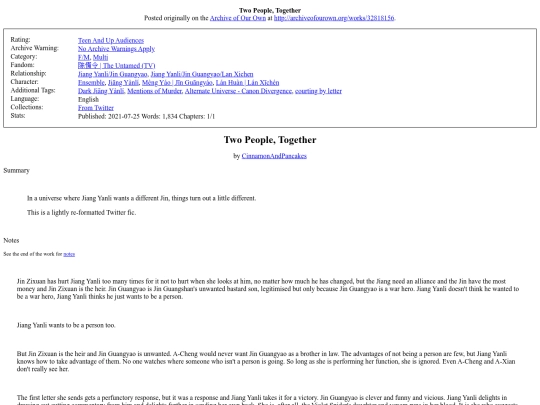 Fic/Two People Together screenshot