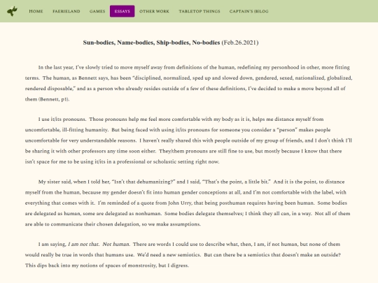 essays/bodies screenshot