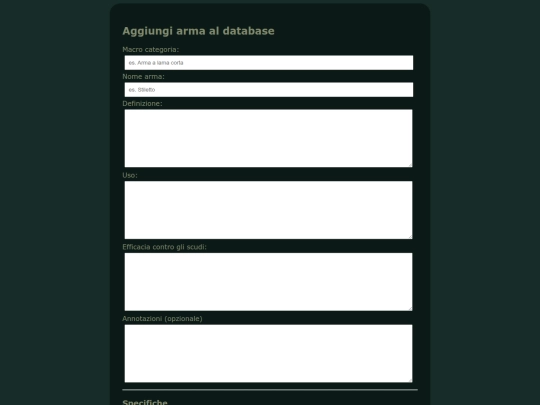 database/gestioneArmi screenshot