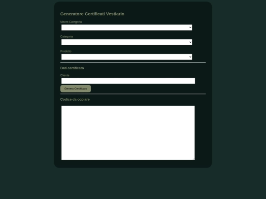 databasevestiario/generatoreCertificati screenshot